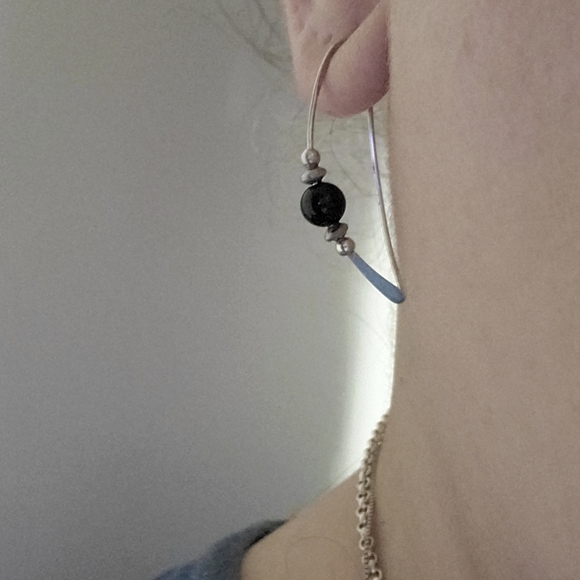 STERLING SILVER Wire Earrings with Beads - Picture 6 of 7